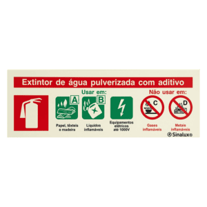 Placa de Sinalização de Segurança - Extintor de Água Pulverizada com Aditivo