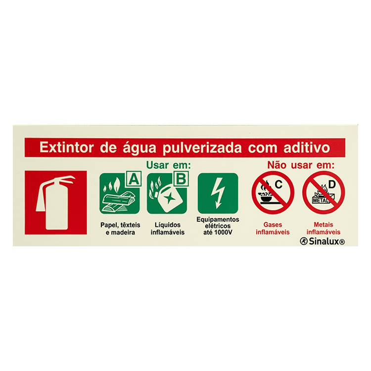 Placa de Sinalização de Segurança - Extintor de Água Pulverizada com Aditivo